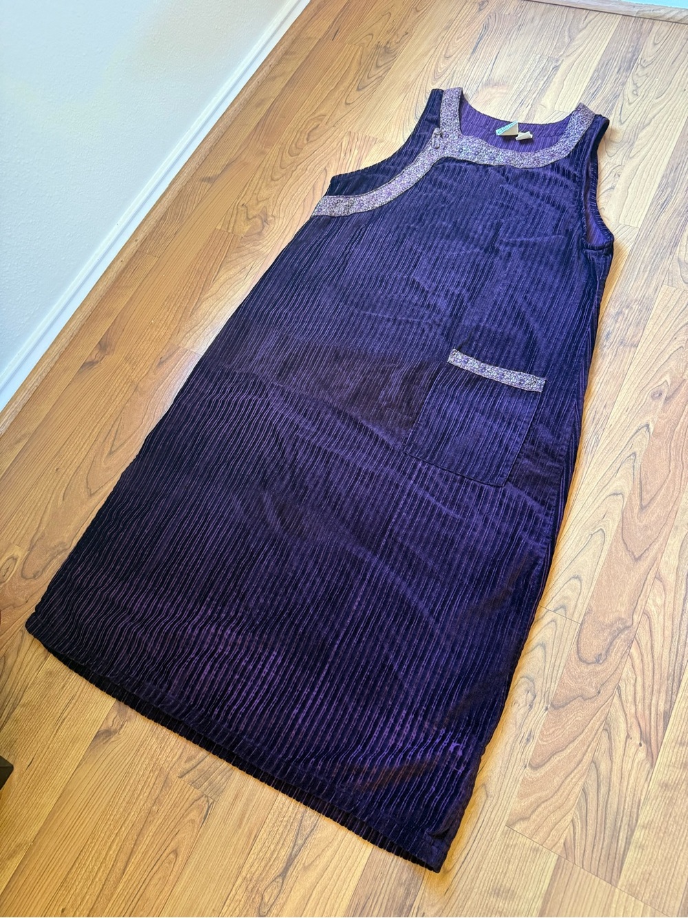 Purple Corduroy Pinafore Dress with Trim
